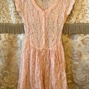 Vintage Pink Lace Button-Down Dress